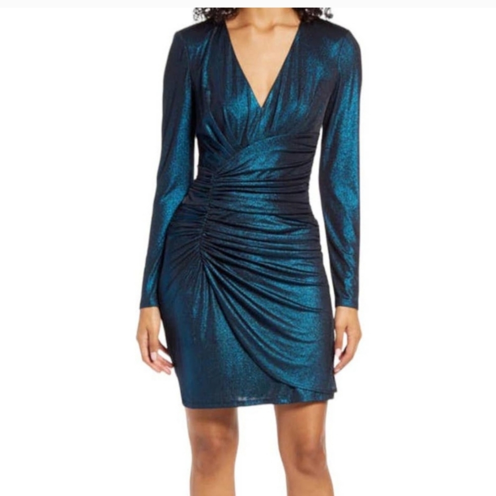Vince Camuto Metallic Blue Long Sleeve Dress